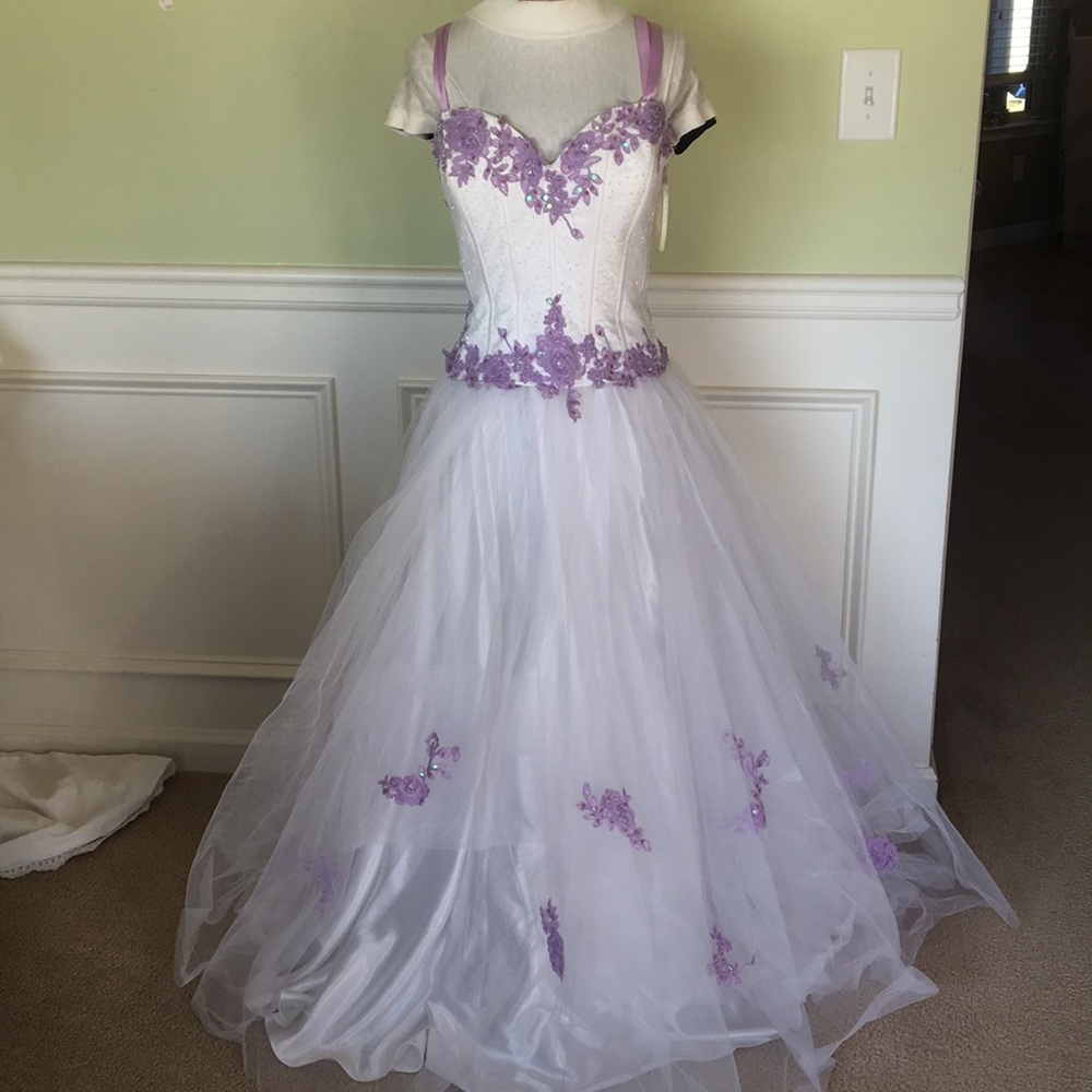 Prom white and lavander sequin tule dress 14